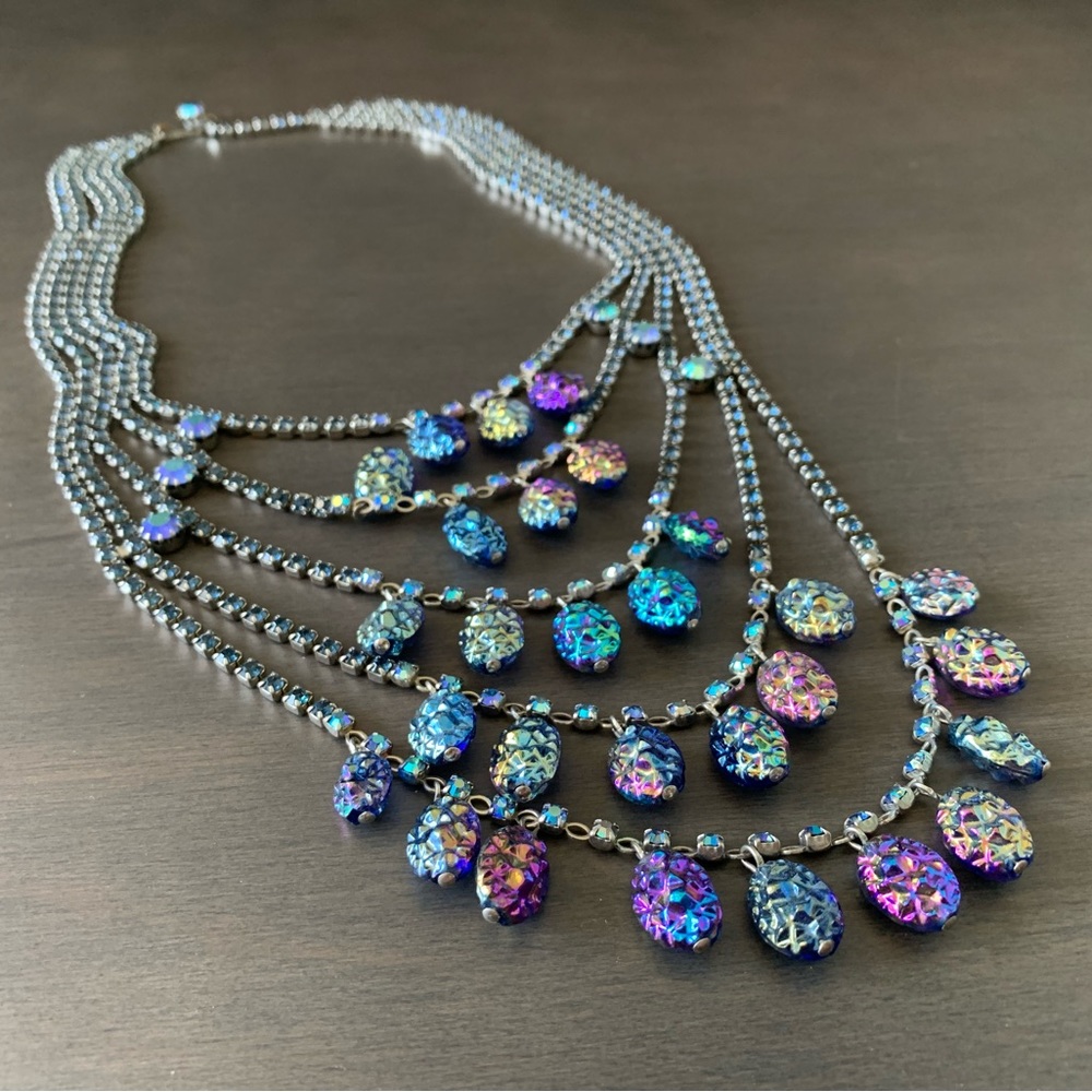 Gorgeous Vintage 1950s Blue Rhinestone Necklace